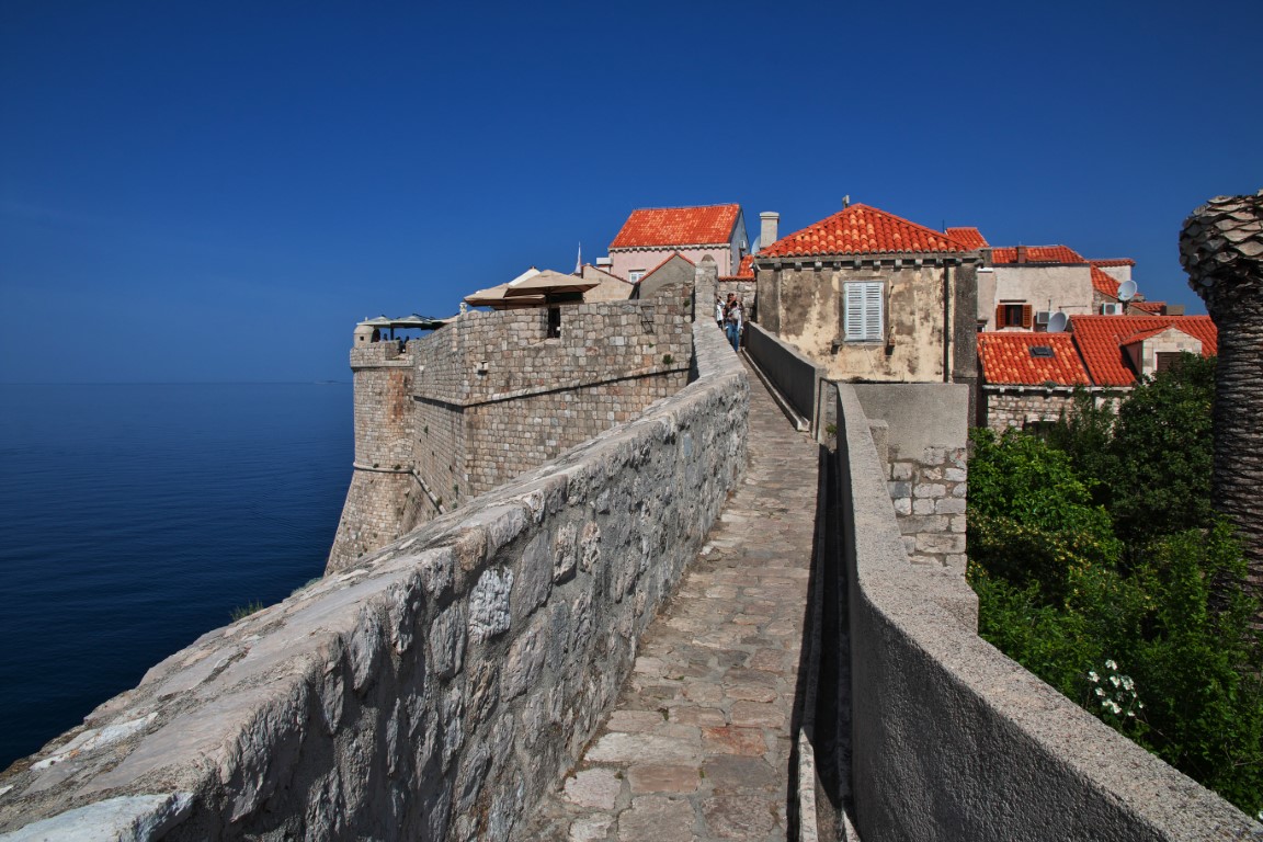 The ancient wall of the fortress in Dubrovnik city on Adriatic sea, Croatia